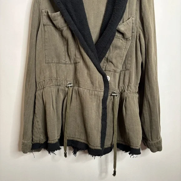 Free People Soft Peplum Hooded Military Army Green Cargo Jacket size Large - Picture 4 of 15